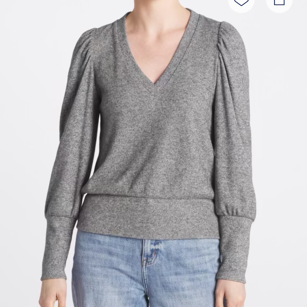 Brea Canyon Linzia Puff Sleeve V-Neck Knit Top L